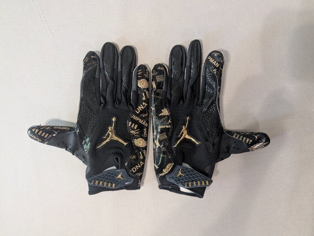 Nike Jordan Fly Lock 2.0 Football Gloves Adult Large Black Gold Receiver NFHS L